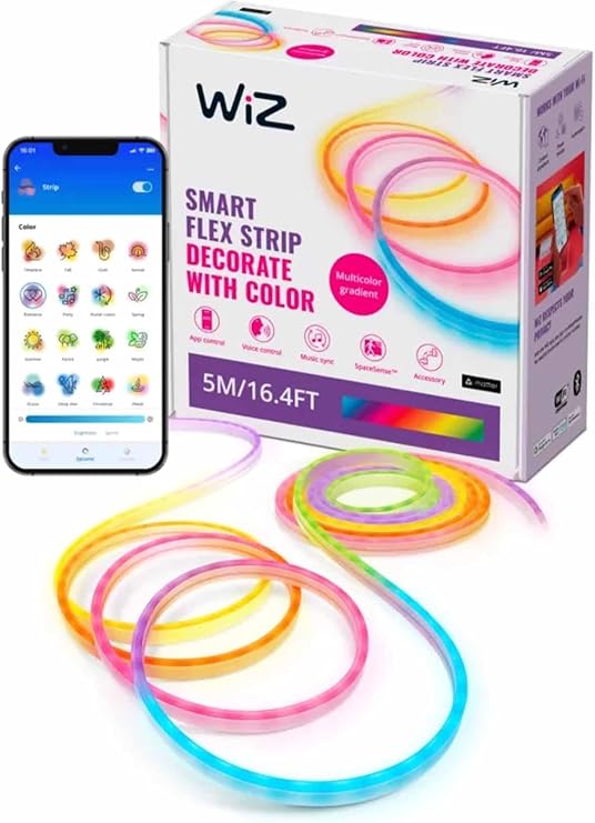 WiZ Connected Neon Smart Flex Strip 16.4 ft (Two 8.2ft Strips), 16 Million Colors + Shades of White, Dynamic Light Scenes, Connects to Your Wi-Fi, Voice/App Control