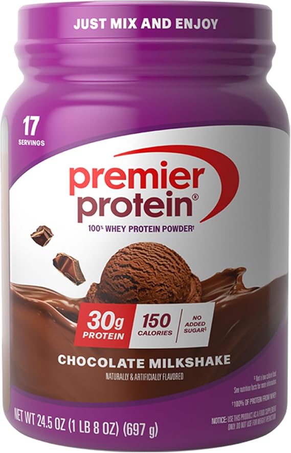 Premier Protein Powder, Chocolate Milkshake, 30g Protein, 1g Sugar, 100% Whey Protein, Keto Friendly, No Soy Ingredients, Gluten Free, 17 servings, 24.5 ounces