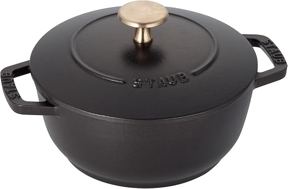 Staub Wa-NABE 40501-000 S 6.3 inches 16 cm Black Cast Enameled Two-Handled Pot, Waterless Cooking, Made in France