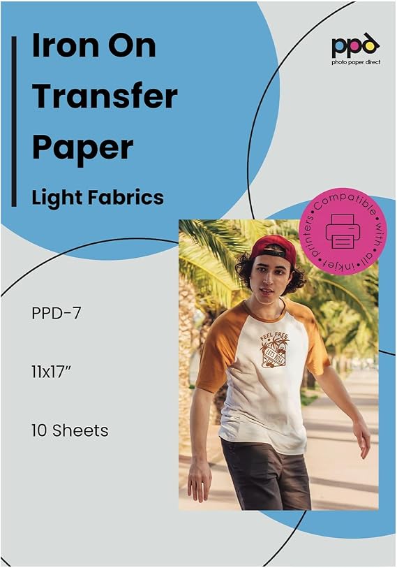 PPD 10 Sheets 11x17" - Inkjet Iron-on Heat Transfer Paper for White & Light Fabric and T-Shirts - Premium - PPD-7-10