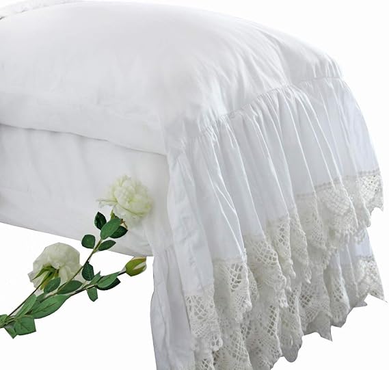 Queen's House White Pillowcases Vintage Farmhouse Crochet Pillow Cover Shams Standard Size Set of 2-Style F