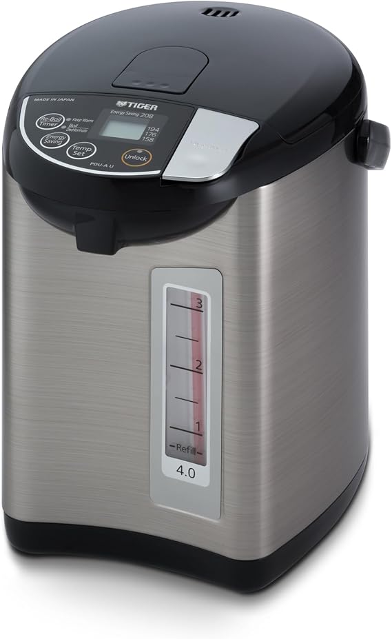 Tiger PDU-A40U Electric Water Boiler and Warmer (135 oz, Black) | Four heat settings, two sleep timers, auto lock, removable lid and cord