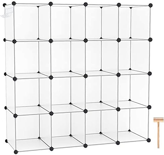 C&AHOME 16 Cube Storage Organizer Cube Shelves Units Storage Cubes, White | Plastic DIY Closet Organizer, Stackble Modular Closet Storage Shelves Ideal for Home, Bedroom, 48.4" L 12.4" W 48.4" H