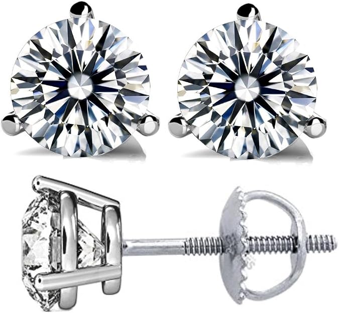 10 Hearts & Arrows Round Simulated Diamond 3 Prong Earrings Screw Back 925 Silver (4.5-6 mm)