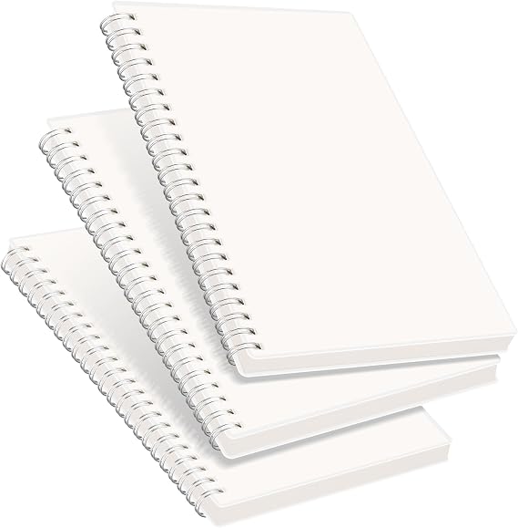 RETTACY Blank Journal Notebook, 160 Pages per Pack, A5 Size (5.7'' 8.3'') | 3-Pack, 100 GSM Thick Paper, Spiral-bound, Flexible Plastic Cover, for Sketching, Drawing, Painting