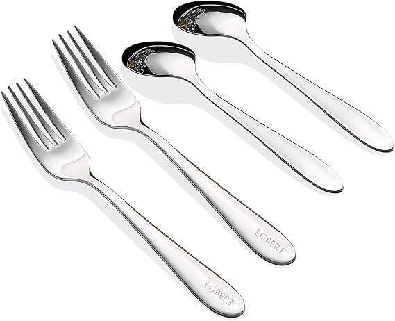 Personalized Dessert Forks and Spoons Silverware Set, 4 Piece Custom Text Engraved Stainless Steel Flatware Cutlery Sets, Mirror Polished Salad Fork and Teaspoon Set