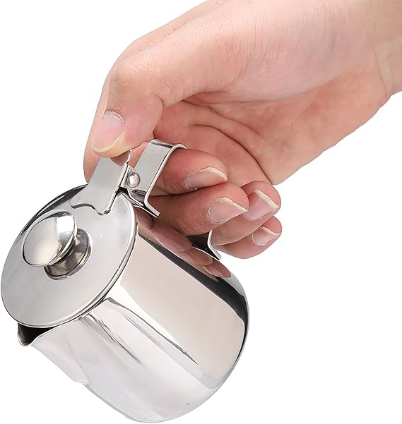 Milk Frothing Pitcher, Stainless Steel Milk Frother Cup with Lid Small Creamer Pitcher Latte Coffee Art Barista Milk Jug Cup Espresso Accessories (350ml)
