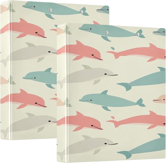 ALAZA Cartoon Dolphin Whale Colorful 3 Ring Binders with 3 Interior PVC Clear Pockets Clipboard Versatile Binders 200 Sheets for Office Home School 1 Pack