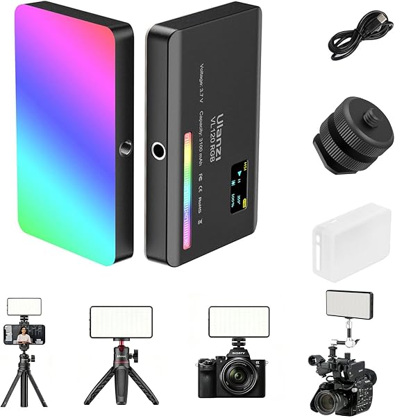 Ulanzi VL120 RGB Video Light On-Camera, 3100mAh, 2500-9000K Pocket Lights | LED Panel Fill Lighting, CRI95, with Hot Shoe Adapter Soft Diffuser, 360 Full Color 20 Light Effect for Photography Vlogging