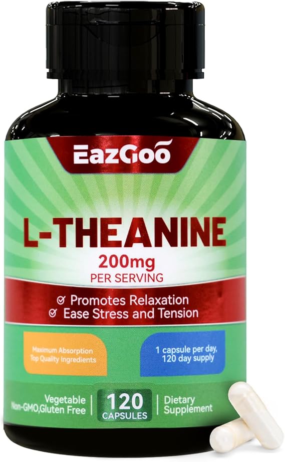 L-Theanine 200mg, L Theanine Supplement 120 Vegan Capsules | L-Theanine 200mg, Amino Acid Supplement,Support Relaxation,Sleep Support,L Theanine Capsules,Non-GMO,Gluten Free