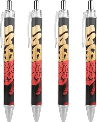 Papercut Ox Zodiac Ballpoint Pens Black Medium Point 0.55mm Ball Point Pen Retractable Office Pens with Super Soft Grip Writing Ink Pen for Men Women 4 PCS