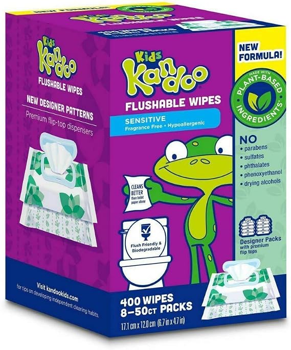 Kandoo Flushable Cleansing Wipes for Babies and Kids, Refill, Sensitive, 400 Count