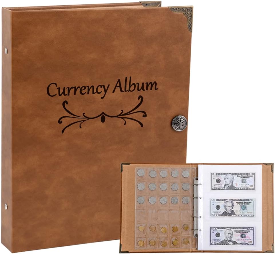 Currency Coin Album 150 Pocket Coins & 240 Pocket Bills Bill Collection Large Capacity Storage Book Supplies Holder Binder