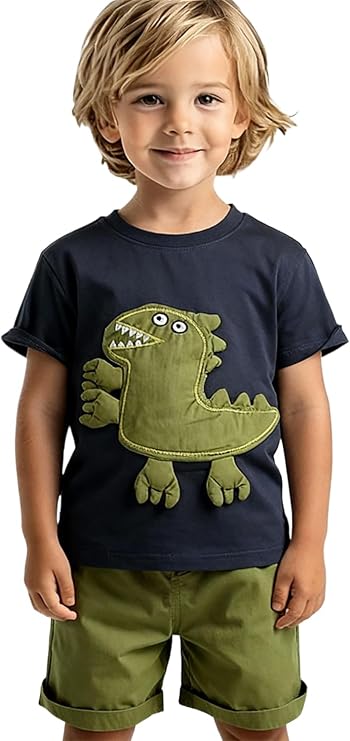 Boys Clothes Adorable Cartoon Dino T-Shirt Set