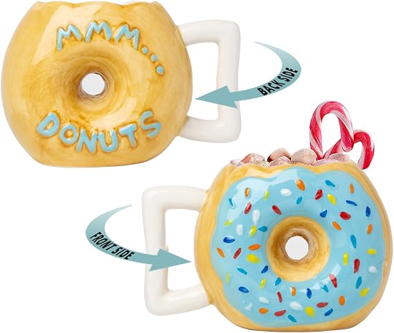 Comfify Ceramic Donut Mug Chocolate Glaze with Sprinkles Funny MMM... Donuts! Quote 14 oz Coffee Cup