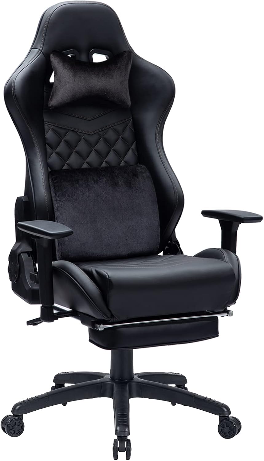 Gaming Chair for Adults and 350LBS Reinforced Base,Thickened Seat Cushion, Adjustable Armrest, Ergonomic Office Computer Chair with Memory Foam Comfy Head and Waist Pillows