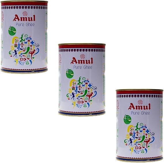 GeePure Amur 33.8 fl oz 1 L x 3 Cans Pure Ghee Amul Clarified Butter