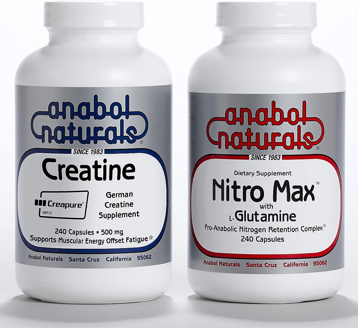 Anabol Naturals Muscle Stack: Nitro Max-BCAA’s 240 caps, 500 mg and Creapure Creatine 240 caps, 500 mg
