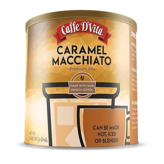 Caffe D'Vita Caramel Macchiato - 2 Lb Can | Instant Coffee Powder Mix for Lattes, Gluten Free, No Cholesterol, No Hydrogenated Oils, Kosher-Dairy