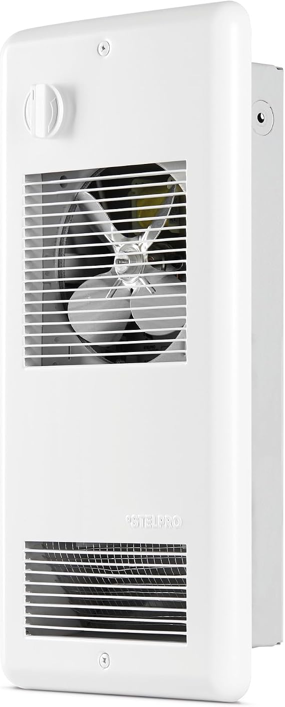 Stelpro Pulsair Electric Wall Fan Heater 500W or 1000W / 120V Ultra-Quiet Heater Heats Quickly Built-In 1-Pole Thermostat (ARWF1001TW) White