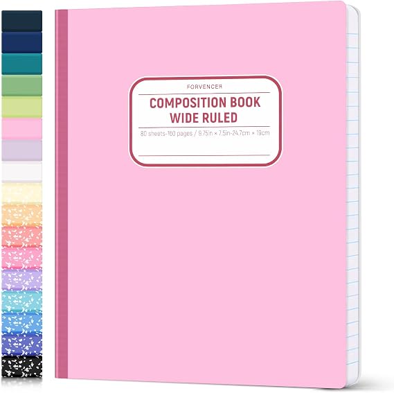 Composition Notebook Wide Ruled, Lay Flat Wide Ruled Composition Book