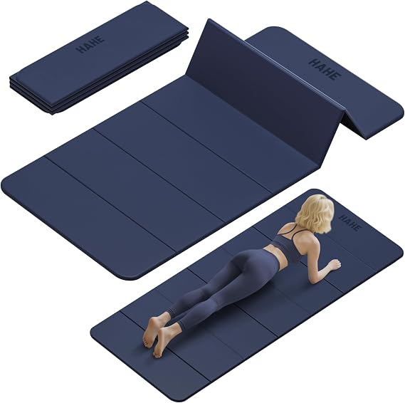 HAHE Foldable Yoga Mat 74"Lx32"Wx1/3"Thick, Folding Exercise Mats