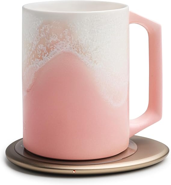 OHOM Ui Artist Collection Self-Heating Mug Set Blush Cloud | 12 fl oz / 355 mL Handcrafted Ceramic Coffee & Tea Mug with Heating Pad