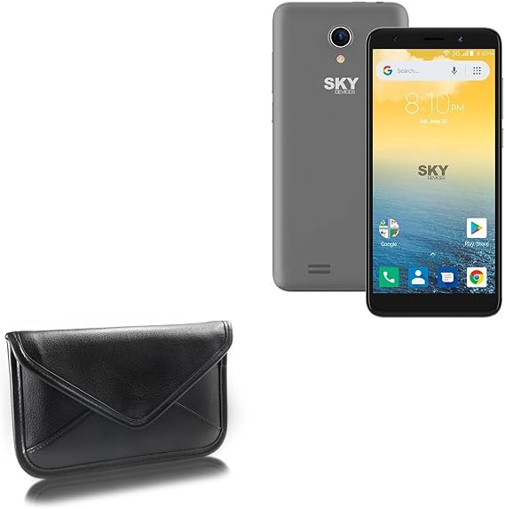 BoxWave Case Compatible with Sky Devices Platinum G55 - Elite Leather Messenger Pouch, Synthetic Leather Cover Case Envelope Design - Jet Black