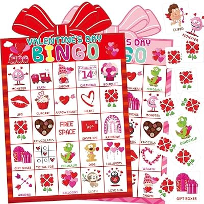 Fancy Land Valentines Day Bingo Game for Kids 24 Players Die-Cut Valentines Day Classroom Party Activities Game