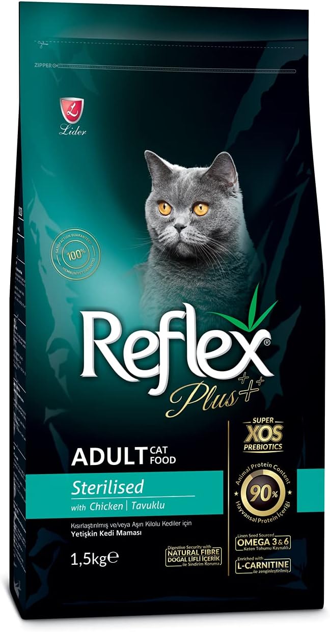 Reflex Plus Kısırlaştırılmış Yetişkin Kediler için Tavuk Etli Kedi Maması, 1.5 Kg