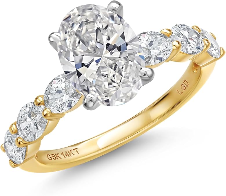Gem Stone King 2-5.9 Cttw Oval Lab Diamond Engagement Ring | 2-Tone 14K White & Yellow Gold | IGI Certified | D-E Color | VS1-VS2 Clarity | Wedding Anniversary Ring for Women Her