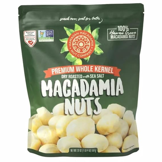Hawaiian Macadamia Nut Company Premium Whole Kernel Macadamia Nuts, Dry Roasted with Sea Salt, 100% Hawai'i-Grown Buttery Smooth Crunch, Sustainably Farmed in Volcanic Soils, Fresh from Hawaiian Orchards Perfect for Snacking & Gifting, 20 oz | Keto friendly, non GMO, resealable pouch, gift ready, sustainably farmed, rich in healthy fats, buttery island flavor
