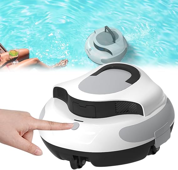 Cordless Pool Vacuum, Robotic Pool Cleaner Lasts 100Mins, Max Cleaning Area 92m2, Max Diving Depth 3m, IPX8 Waterproof, Automatic Robotic Pool Cleaner
