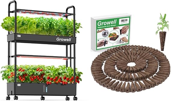 Growell 60 Pods Hydroponics Growing System & 120 Pack Grow Sponges