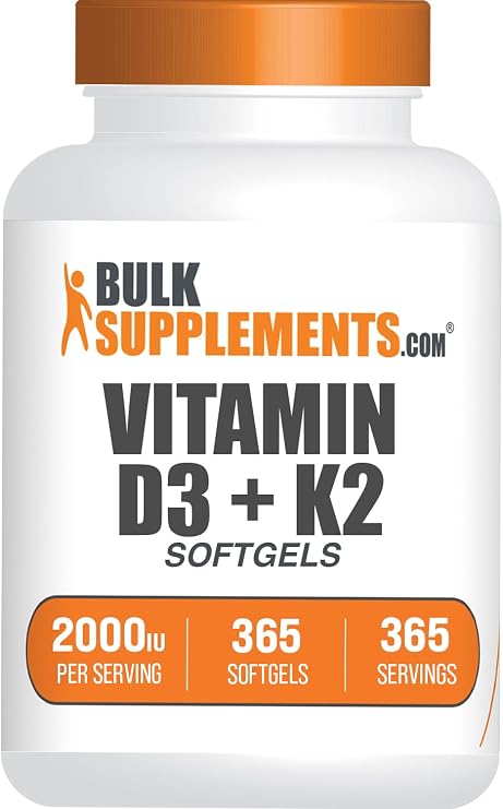 Vitamin D3 + Vitamin K2 Softgels - D3, K2, Vitamin Supplement - Gluten Free, 1 Softgel per Serving (2000IU), 365 Count (Pack of 1)