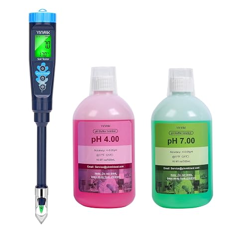 YINMIK Soil pH Meter with 16.9Fl oz 4.00 & 7.00 pH Calibartion Solution Kits