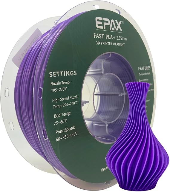 2.85mm High Speed PLA+ 3D Printer Filament, Fast PLA 3D Printing Filament, Dimensional Accuracy +/- 0.03 mm, 1KG Spool (Purple)