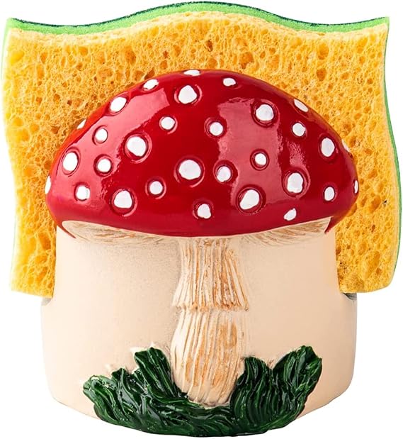 dgudgu Mushroom Kitchen Sponge Holder Red Ceramic Sponge Holder For Kitchen Sink Dish Caddy Decor For Sink Accessories