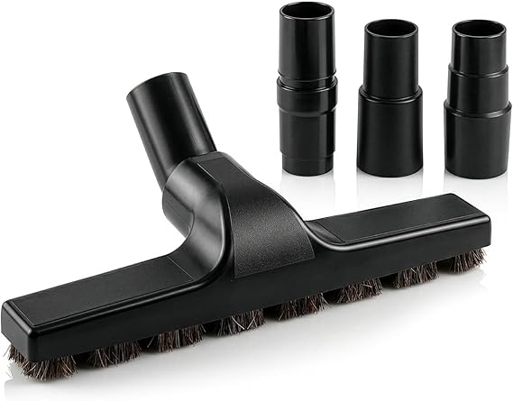 Universal Vacuum Attachments, Horsehair Brush, 1.25" Fit, 360 Swivel | Vacuum Brush Attachment, Soft Bristles, 3 Hose Adapters 1.25" to 1.37", Swivel Head; for Wood, Tile, and Smooth Surfaces