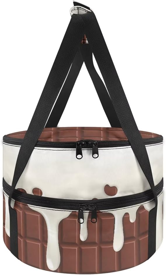 Brown Chocolate Casserole Carrier Insulated Food Carrier, Pizza Delivery Bags for Hot and Cold Food Large Capacity Reusable Warming Bag Round Dish Carrying Case