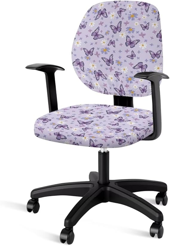 Purple Butterfly Office Chair Cover Computer Chair Slipcovers Elastic Stretch Office Desk Chair Cover Soft Gaming Chair Cover Decorative Rotating Computer Chair