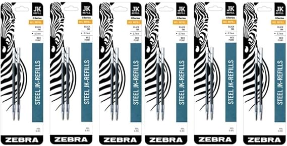 Zebra G-301 Stainless Steel Pen JK-Refill, Medium Point, 0.7mm, Black Ink, 2-Count (6 Pack)