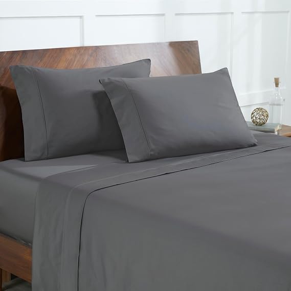 Modern Threads 400 Thread Count 100% Egyptian Cotton 4-Piece Sheet Set, Ultra Soft, Breathable, Durable, Luxurious Bedding, Grey Queen