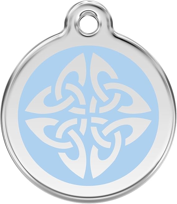 Red Dingo Custom Engraved Stainless Steel and Enamel Dog ID Tag - Celtic Knot (Light Blue, Medium)