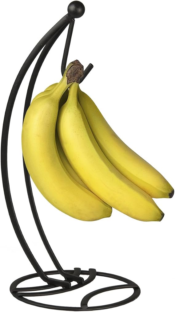 Home Basics Steel Banana Tree Holder Stand, Rust Resistant, Prevents Bruising, Circular Base, Black Satin Finish