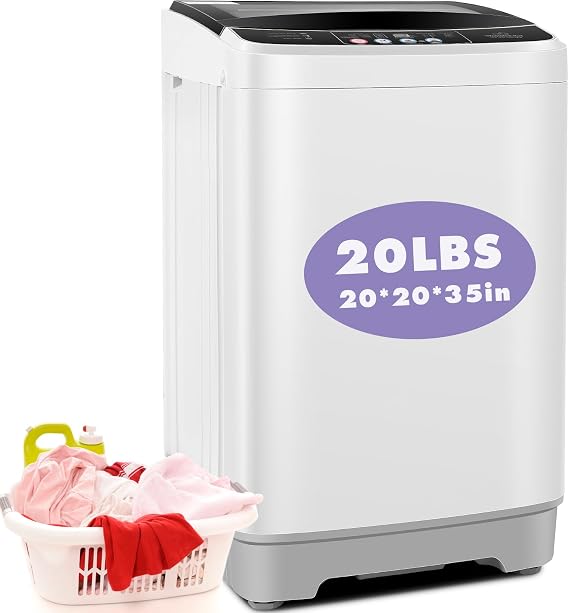 Nictemaw Portable Washing Machine, 20Lbs Capacity, Grey, Clear Glass Cover