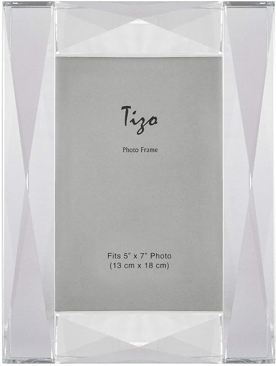 TIZO Design 5x7 Diamond Crystal Glass Picture Frame, Elegant Profile & Sturdy Screw-On Crystal Easel Back, Boutique Quality Photo Frame