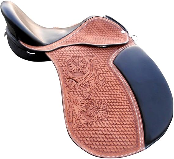 English Saddle Black Leather Tooled Handcraft treeless GP All Purpose Saddle