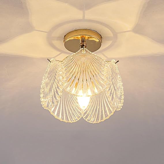 1-Light Gold Finish Ceiling Lighting, E27 Glass Lampshade Ceiling Light Fixtures, Semi-Flush Mount Hallway Close to Ceiling Lamp, for Front Porch Foyer Bedroom Light