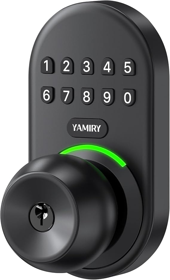Keypad Smart Door Knob Lock, Yamiry Keyless Entry Digital Lock with Handle | Electronic Code Knob for Front Door, Easy Installation, 20 User Codes & 2 Backup Keys, Auto Lock, Backlit Keypad